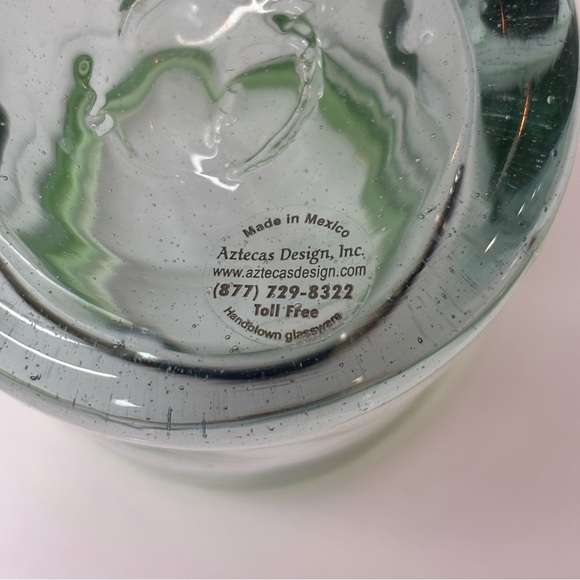 Azteca's Design Mexican Hand Blown Dimpled Drinking Glass Tumbler Clear/Green - Picture 7 of 11